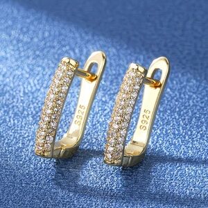 S925 Gold Vermeil CZ Pavé Huggie Earrings Dainty Minimalist Sparkle Hoops